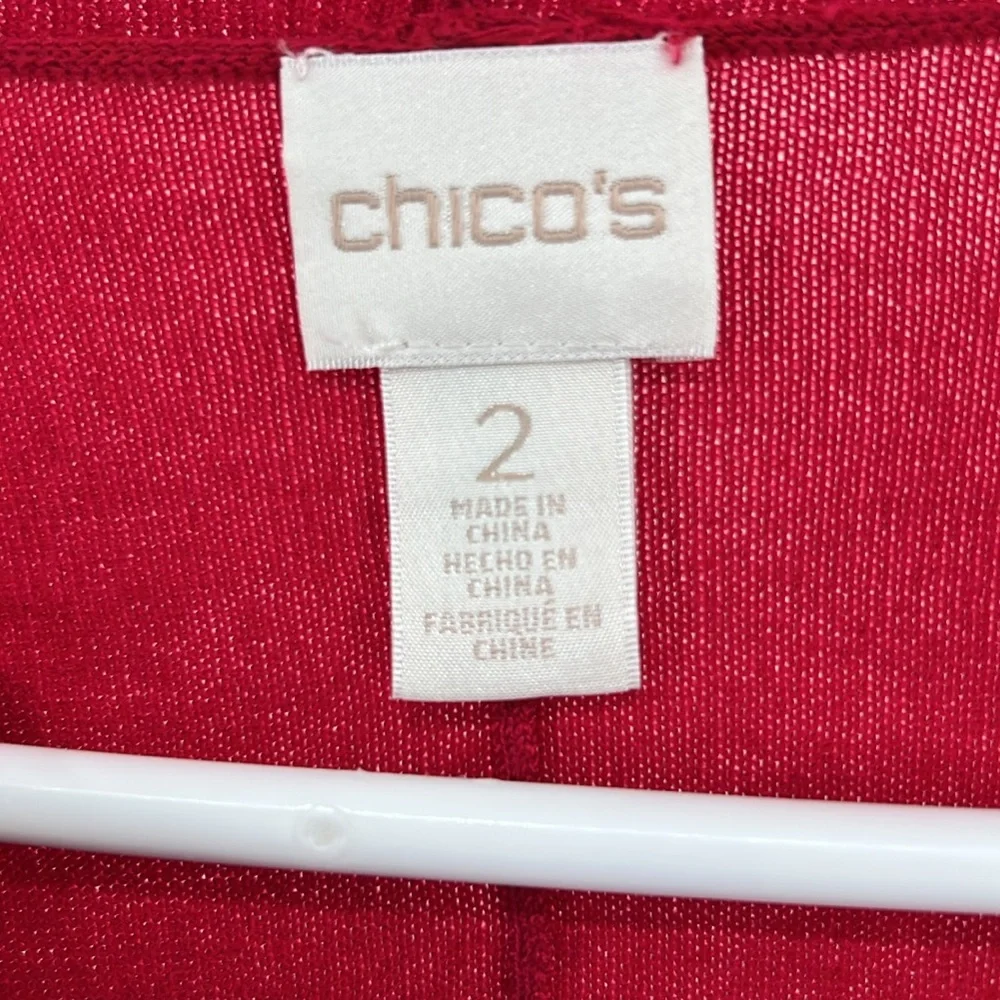 Chicos 2 L red short sleeve open front long line cardigan pockets lightweight - Picture 5 of 8